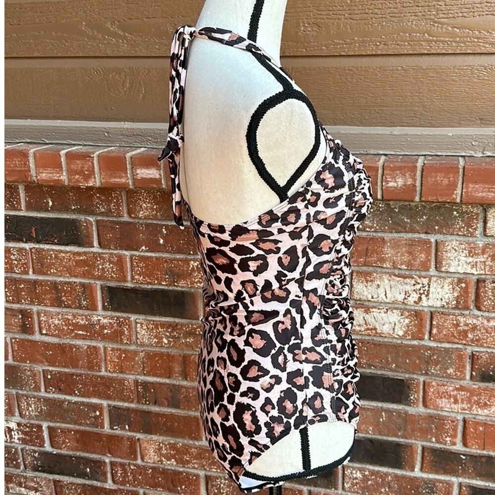Aqua Eve Leopard Print Halter One Piece Swimsuit Tummy Control Women's Large - Picture 3 of 5